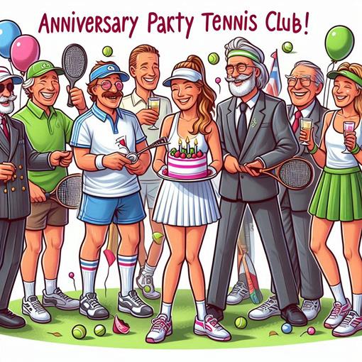 jubileumfeest Tennisvereniging Sleen cartoon in tenniskleding.jpeg