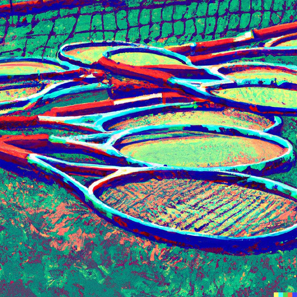 DALL�E 2023-03-31 10.55.31 - tossed rackets on a tennis court generated in the style of naturalism.png
